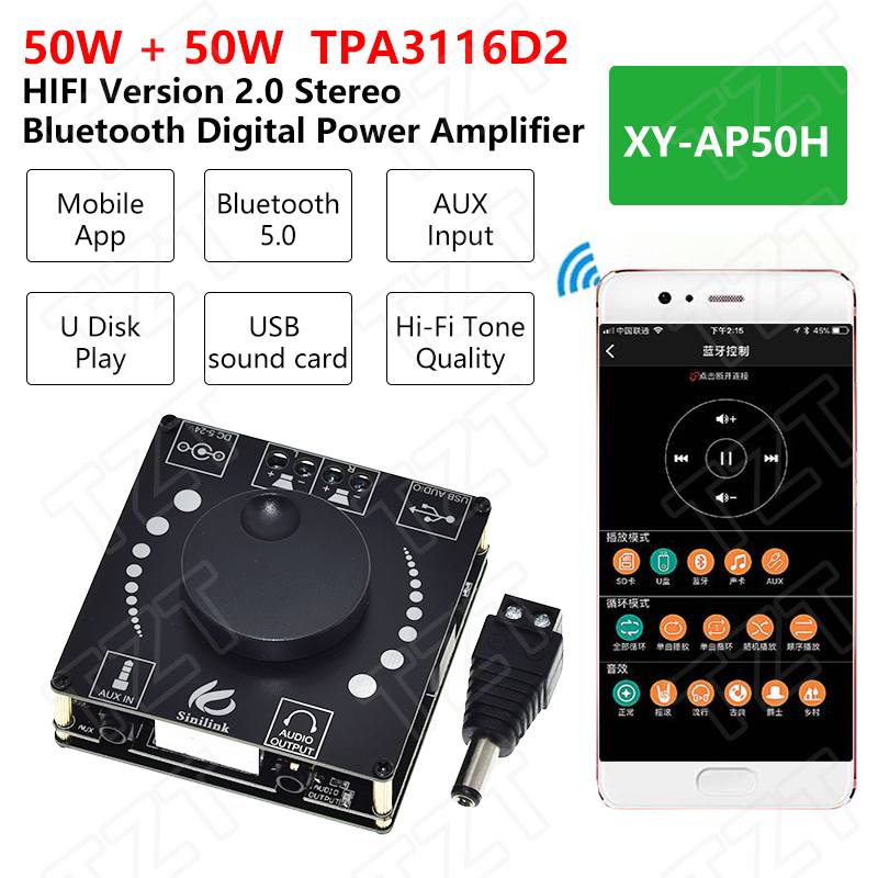 Audio Music Apps - TZT 2x50W Bluetooth 5.0 オーディオパワーアンプ クラス