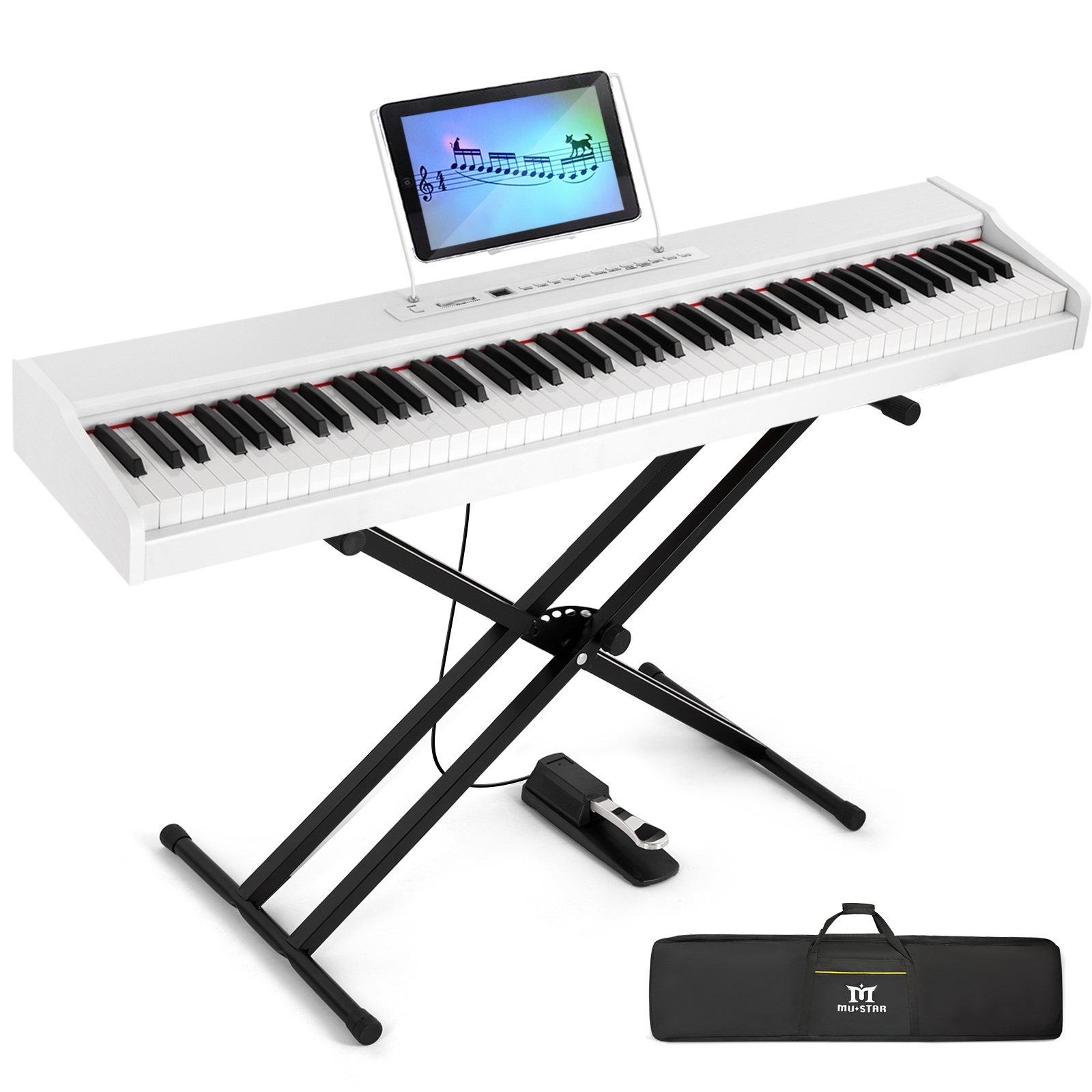 Piano Sustain Pedal - MUSTAR 88鍵ピアノキーボード セミウェイテッド、ポータブルデジタルピアノ MEP-2400 | 800音色、600リズム、80デモ、高さ調整可能なスタンド、キャリングケース、USB