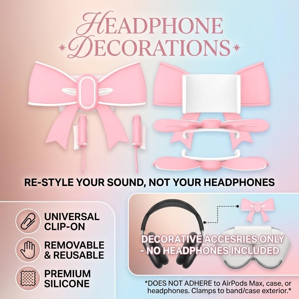 Beats Headphone Studio Pro - Beats Studio Pro用装飾クリップオンボウノットシリコン装飾クリップヘッドホンヘッドバンド装飾保護ヘッドセットアクセサリー