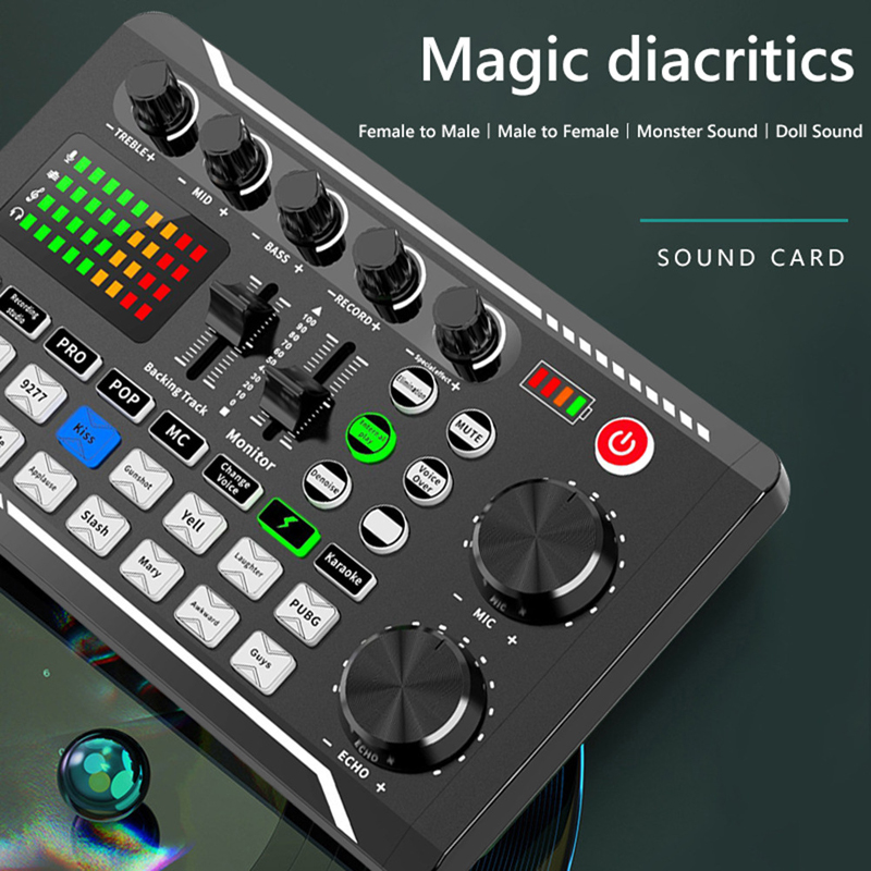 Audio Music Tiktok - F998-Bluetoothライブサウンドカード,DJオーディオミキサー,ボイスチェンジャー,YouTubeアンプ,tiktok,電話ストリーミング音楽