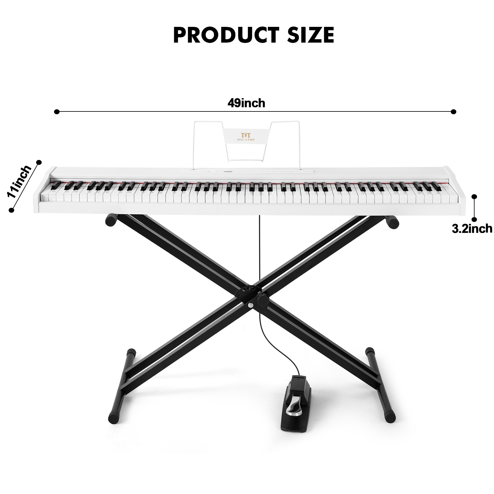 MUSTAR 88鍵ピアノキーボード セミウェイテッド、ポー - Piano Sustain Pedal のレビューと価格
