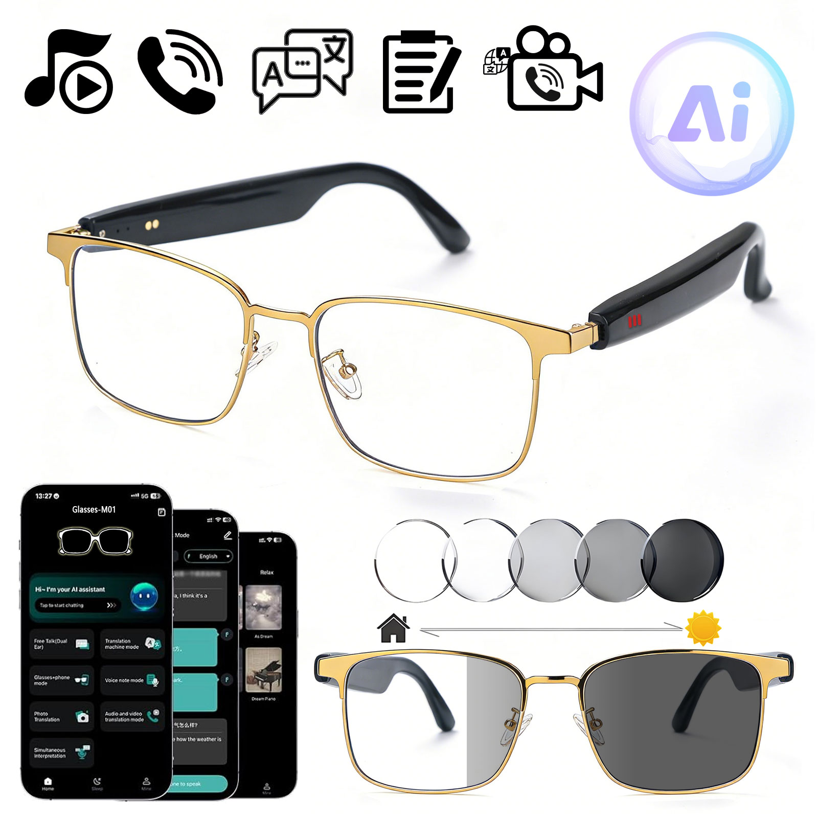 スマートオーディオグラス、アプリ経由リアルタイム翻訳、調光レ - Audio Music Apps のレビューと価格