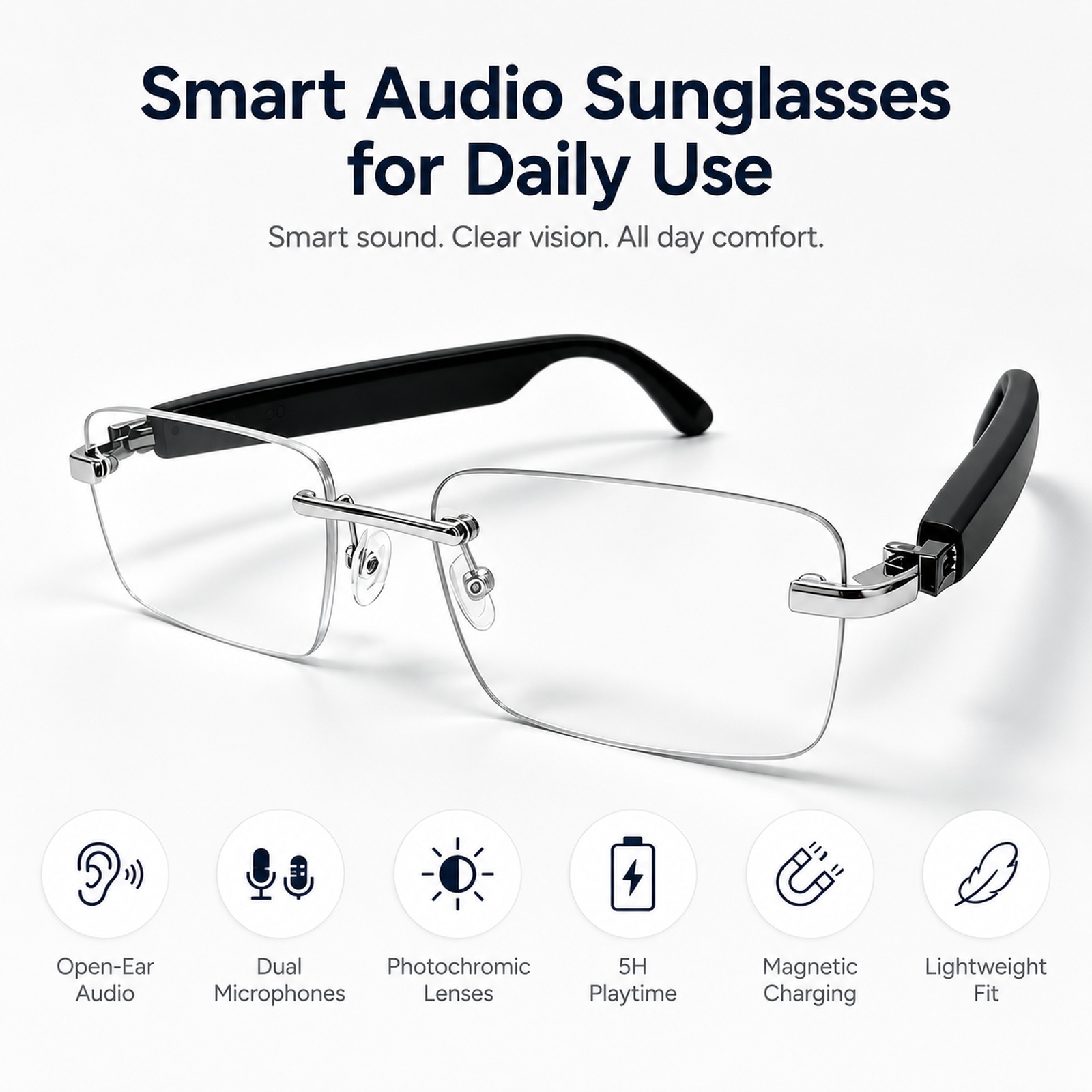 Bluetoothスマートサングラス、調光スマートグラス、通 - Audio Music Bluetooth のレビューと価格